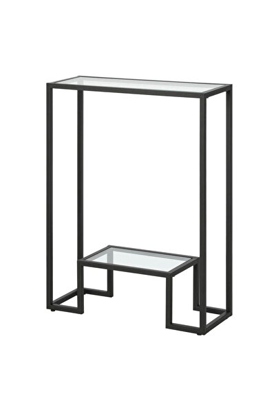 genric OneDCor Modern Console Table – Pre-Assembled, Tempered Glass Shelves & Gold Metal Frame (Black)