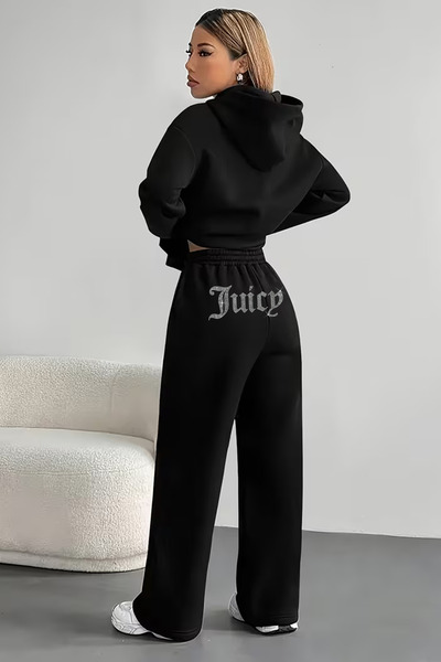 Bozz&Bozz Collection Women's Juicy Crystal Stone Printed Baggy Tracksuit Oversized Sweatshirt Hoodie Tracksuit Two-Piece Set