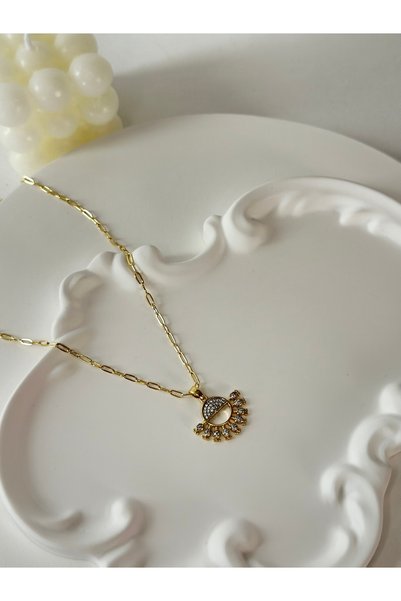 New Meluna Zircon Stone Sun Model Women's Steel Necklace Non-Tarnish Water-Resistant Hypoallergenic