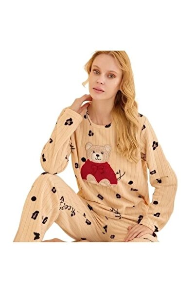 bipamuk Serel Collection Women's Pajama Set Warm Soft Textured Long Sleeve Comfort