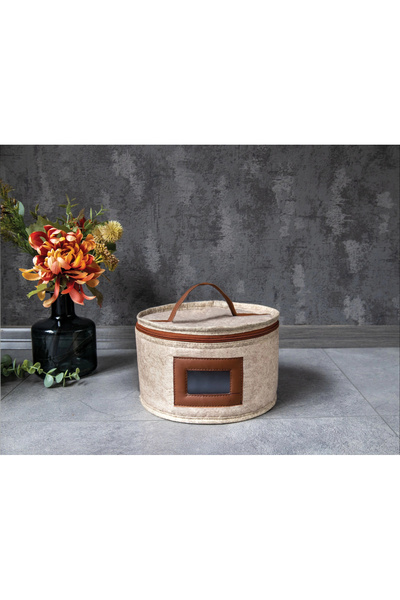 Epilons Leather Striped Windowed Round Multi-Purpose Organizer Organizer Box Felt Bag (mini)