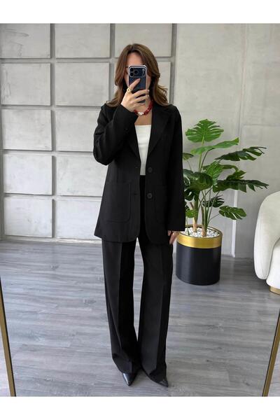 Coral سترة بجيبين مزدوجين ومخيطين من الأمام 0192 أسود