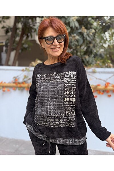 DenizEge Γυναικείο ιταλικό βελούδινο κοστούμι μαύρο