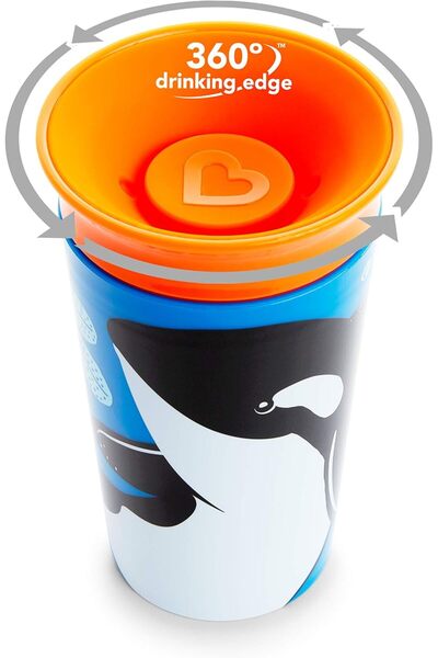 Munchkin Miracle 360 Wild Love Sippy Cup, 9 oz, Orca, Plastic, Multicolor