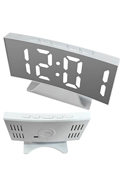 OEM Ceas deșteptător digital LED cu termometru și funcție de oglindă, alimentat prin USB - Alb