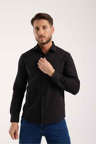 jack carisma Slim Fit Cotton Linen Textured Men's Shirt