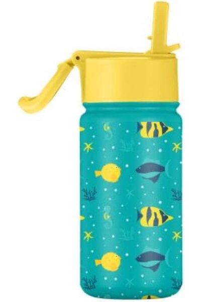 SOLARA 450 ml Insulated Kids Water Bottle with Sipper Straw — Fish Design
