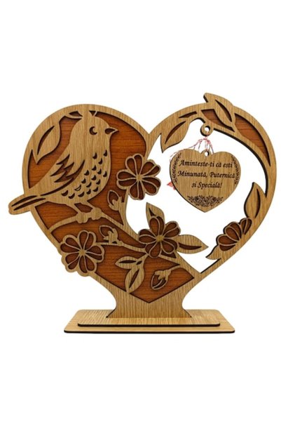 OEM Decorațiune inimă din lemn - Cadou gravat pentru Ziua Femeii (19x22 cm)