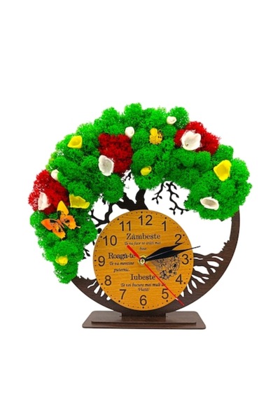 OEM Ceas decorativ Copacul Vieții cu licheni verzi și roșii, personalizat, We...
