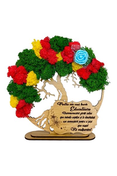 OEM Tree of Life decorative panel with stabilized moss and flowers, personalized, 20 cm, Oak model 1, br