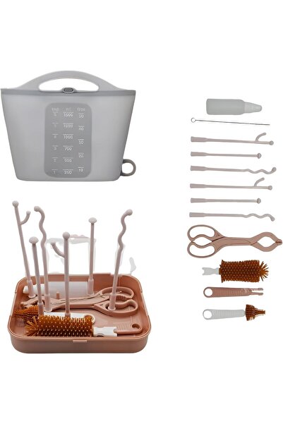 Generic All-in-one Baby Bottle Drying Rack & Silicone Microwave Sterilizer Bag with Cleaning Brushes