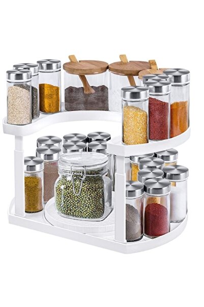 OEM Suport rotativ pentru condimente, alb, 2 niveluri, 17-20 cm, plastic rezistent