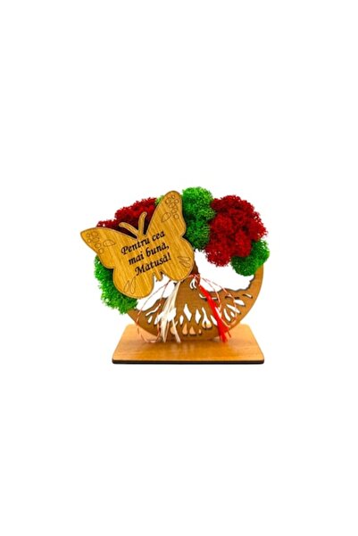 OEM Ramă decorativă Copacul Vieții cu licheni stabilizați și fluture, mărțișor pentru mătușă, 10 cm