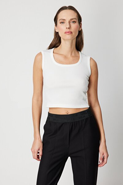 ON TRİKO Corded Fabric Sleeveless Crop Blouse 61396