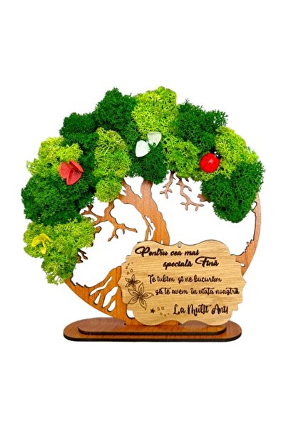 OEM Decor de perete Copacul Vieții cu mușchi stabilizat și flori decorative, personalizat pentru fiică, 20cm