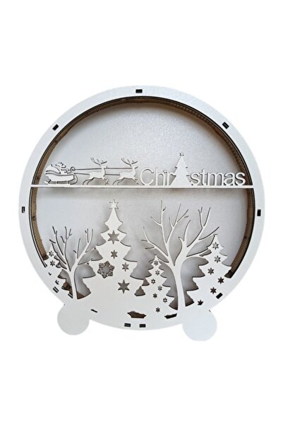 OEM Desk frame for decorations with stabilized lichens, Christmas sleigh with reindeer, 22 cm, white