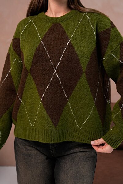 Noi Belis Oversized Large Argyle Pattern Knitwear Sweater Aw25Kz0093