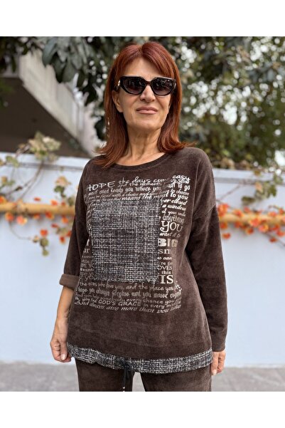 DenizEge Γυναικείο ιταλικό βελούδινο κοστούμι καφέ