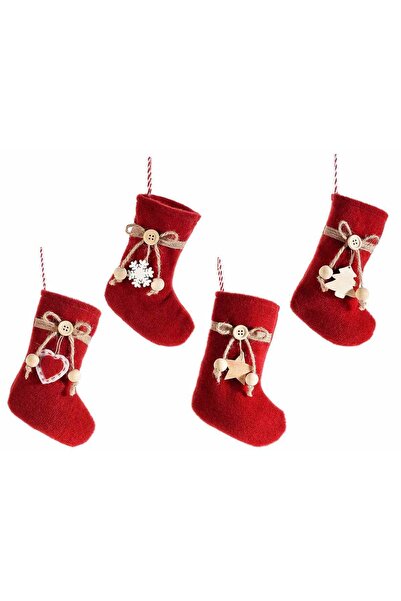 Decorer Set de 4 șosete textile de Crăciun roșii și albe 12x18 cm