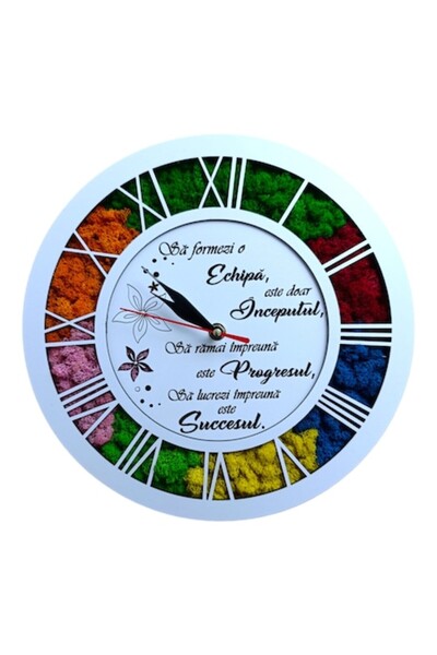 OEM Wall clock with stabilized moss, personalized message for manager, 30cm, model 1, white