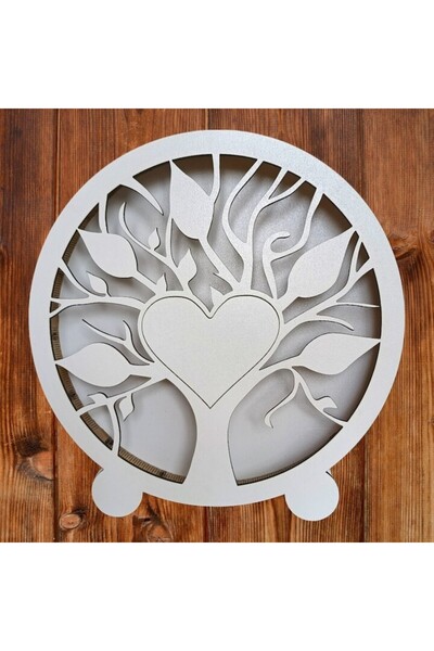 OEM Desk frame for stabilized lichens decorations, personalized tree with heart, 22 cm, white