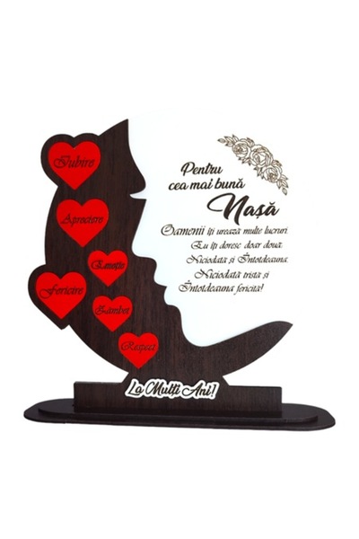 OEM Decoratiune lemn personalizata cu mesaj standard pentru nașă - 25 cm, alb