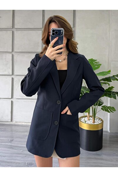 Coral سترة بجيبين مزدوجين ومخيطين من الأمام 0192 أزرق داكن