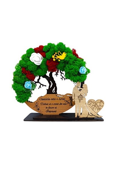 OEM Tree of Life Wall Art with Stabilized Lichens, personalized 'Marriage is an Art!', 20cm, black