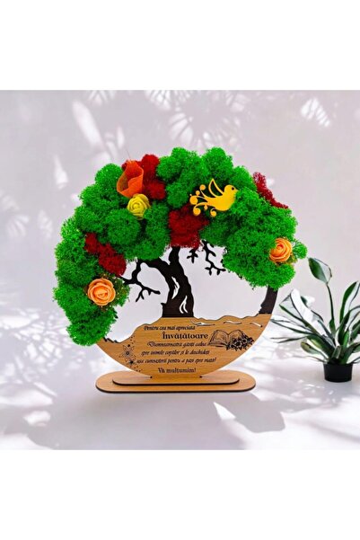 OEM Life Tree Wall Art with Stabilized Lichens, Personalized Message, 20cm Black