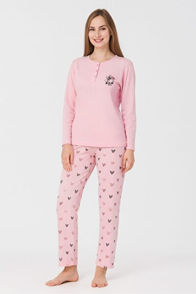 Pemilo Women's 0386 Interlock Long Sleeve Pajama Set Dried Rose