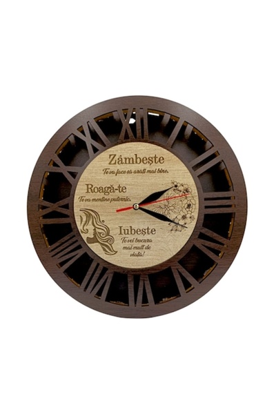 OEM Wall clock - personalized gift with message 'Smile, it will make you look wonderful...', 40cm, wenge