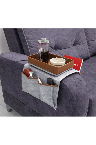 Epilons Multi-Purpose Leather Striped Pocket Sofa Edge Organizer 03938