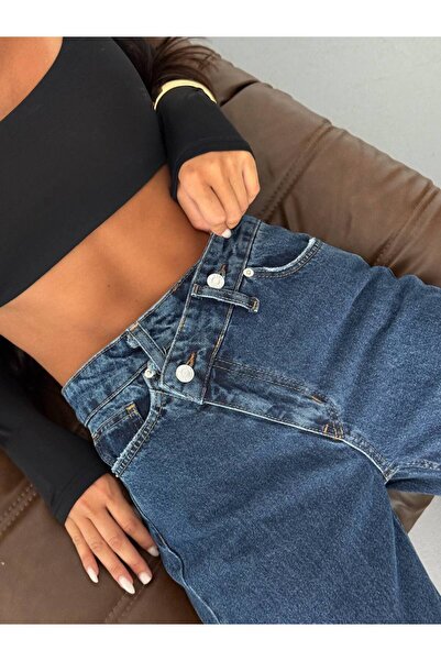 DENİKK DESIGN SPECIAL TREND talie înaltă PANTALONI DIN DENIM CU DETALIU LA TA...