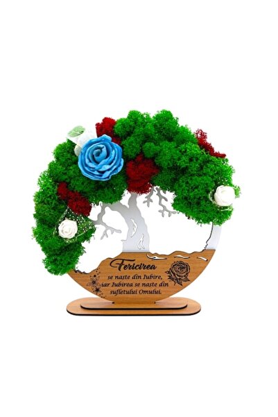 OEM Ramă Copacul Vieții cu Licheni Stabilizați, Mesaj Personalizat „Fericirea se naște din...”, 20 cm, Lățime