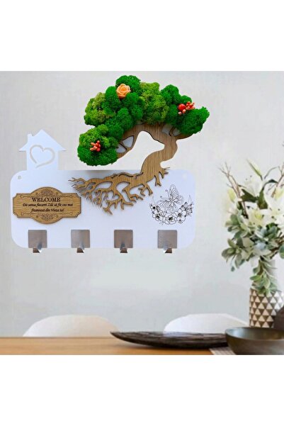 OEM Wall hanger, personalized gift with stabilized lichens and 'WELCOME' message, 38x28 cm, white