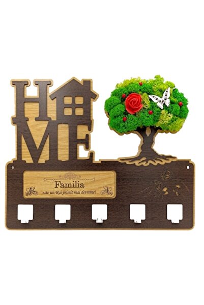 OEM Key holder with stabilized lichens and message for Family 40 x 30 cm