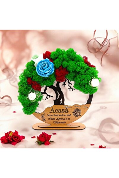 OEM Tree of Life frame with stabilized moss, personalized message 'Home is where...', 20cm, black