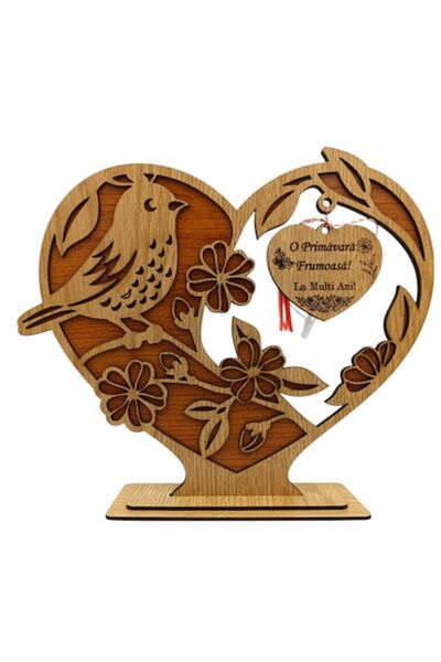 OEM Inimă decorativă din lemn, cadou gravat cu mesaj standard pentru 8 martie...