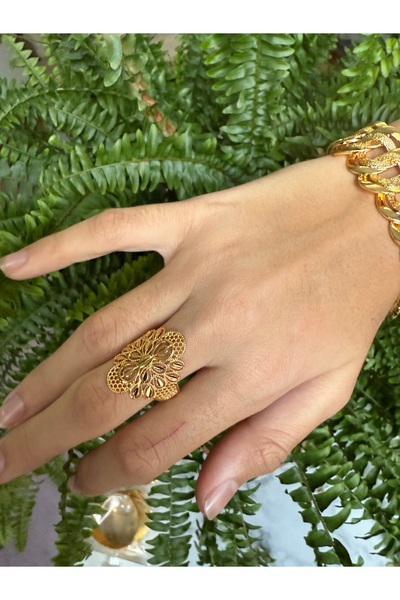 Blotch Altın Kaplama İmitasyon Bire bir 22 Ayar Altın İşçiliğinde Yüzük Ayarl...