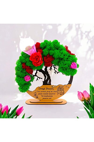 OEM Tree of Life wall art with stabilized lichens, personalized ('Dear Grandparents'), 25cm, black