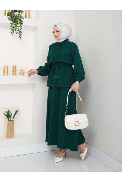 RAZENCİ Women's Two-Piece Suit with Skirt and Shirt with Pocket Details