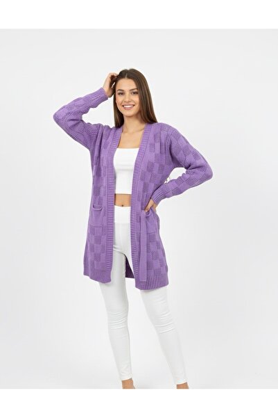 rushana Women's Belted Slim Fit Knit Pattern Knitwear Cardigan with Pockets