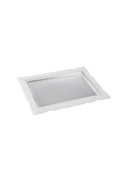 Dania ✨ Luxury silver metal serving tray with a white decorative rim – 35x26 cm ✨