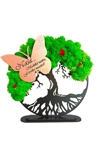 OEM Tablou decorativ Copacul Vieții cu licheni stabilizați, fluture gravat cu...