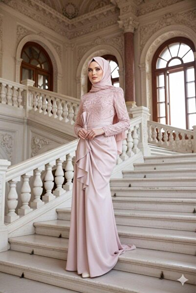 Kenzel Embroidered Long Sleeve Hijab Evening Dress