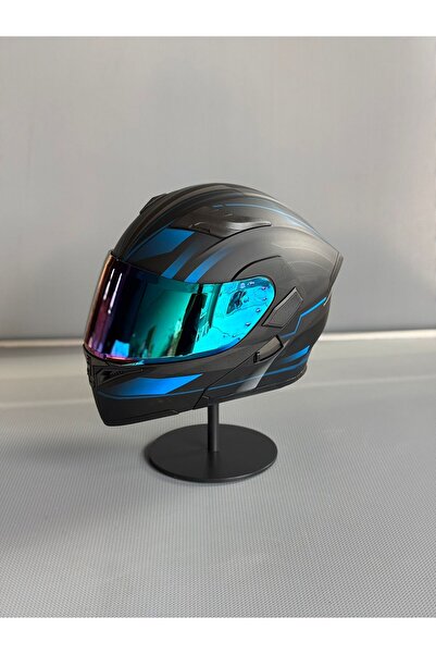 JK -902 Güneş Vizörlü Çene Açılır Kask M1 BLUE (Hologram Vizörlü)