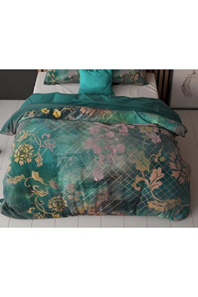 Sleeptime Set de lenjerie Raddison Flower Green, 3 piese, husă pilotă 200x220 cm, 2 fețe de pernă 60x70 cm