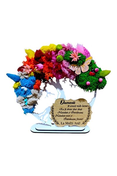 OEM Tablou personalizat Copacul Vieții cu mușchi stabilizat, 20 cm, alb, model 2