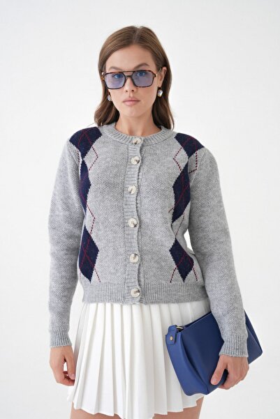 Noi Belis Regular Pattern Baklava Patterned Knitwear Cardigan Aw25Hi0063