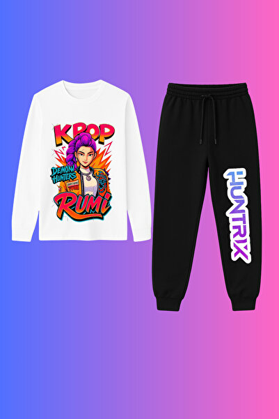 MECH BUTİK K-Pop Demon Hunters Hunterix Printed Long Sleeve Combed Cotton Sweat Sweatpants Set Bottom Top Set